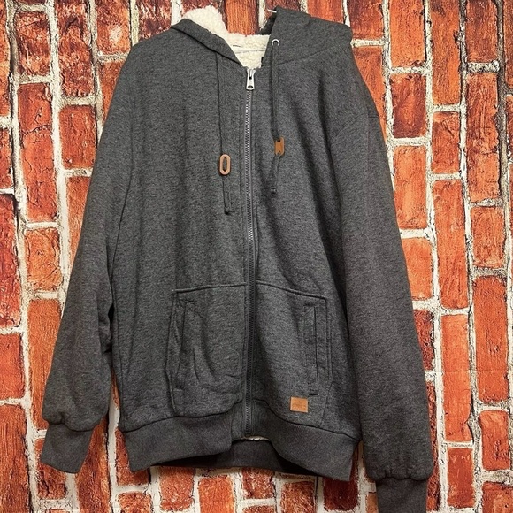 Buffalo David Bitton Men's Gray Full Zip Sherpa Lined Hoodie Size XXL - Picture 3 of 3